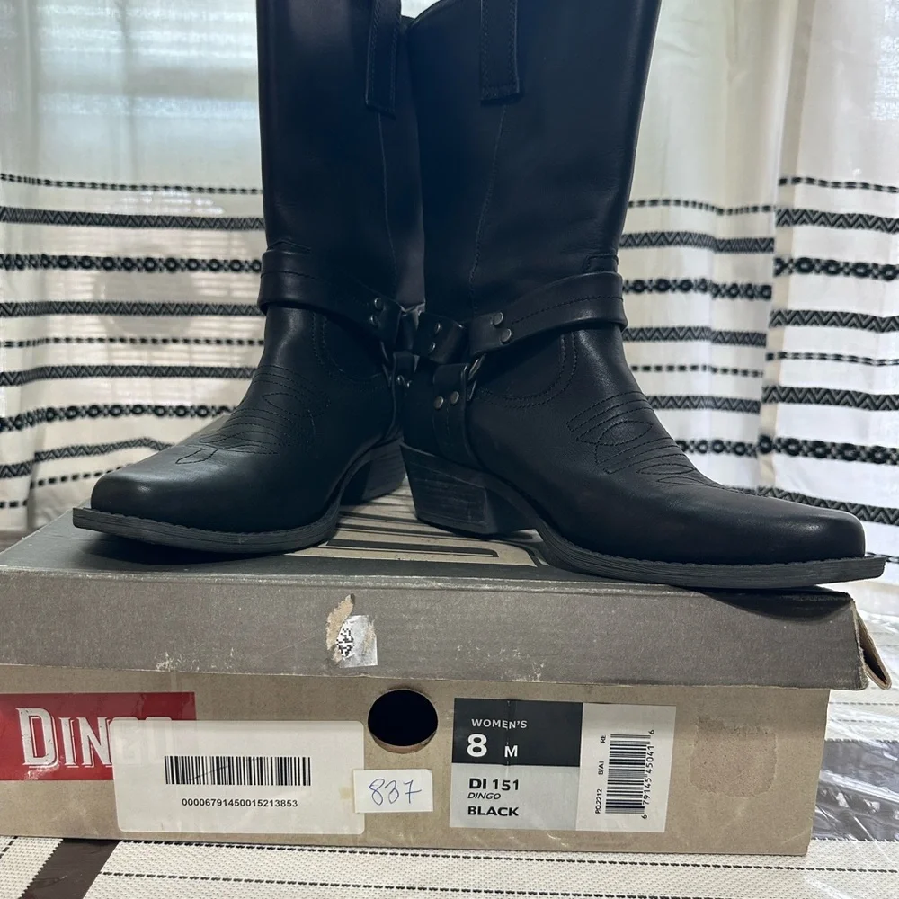 Dingo Black Combat Moto Boots with Lace-Up Design - Picture 4 of 6